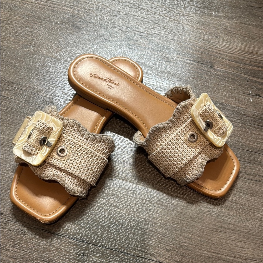 Brown Tan Sandals with Gold Buckle